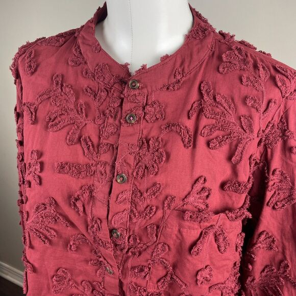 Anthropologie Pilcro Medium  Red Whitney Chenille Textured Floral Button Up - Picture 4 of 12